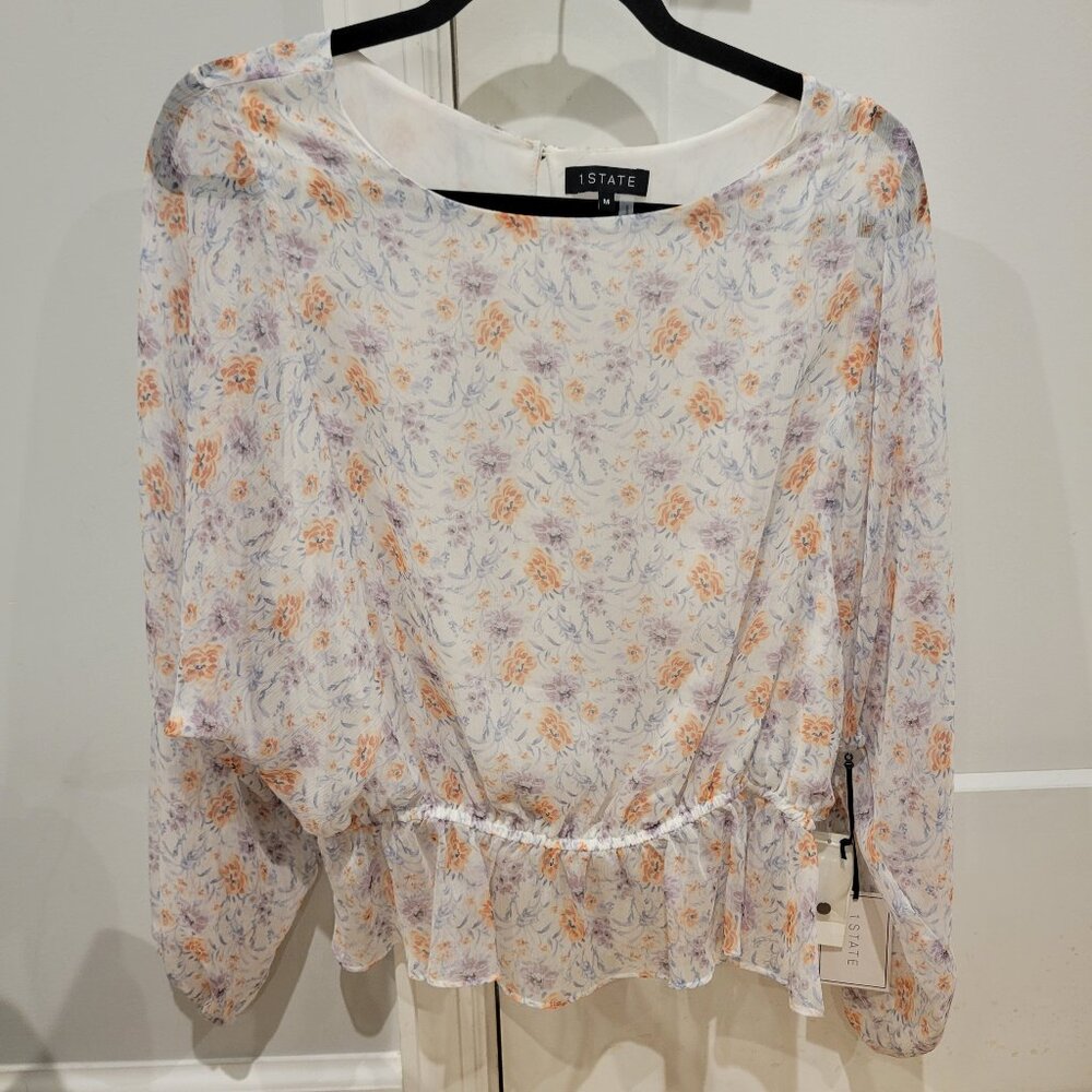 Brand New 1. State Shirt with Sheer Sleeves M